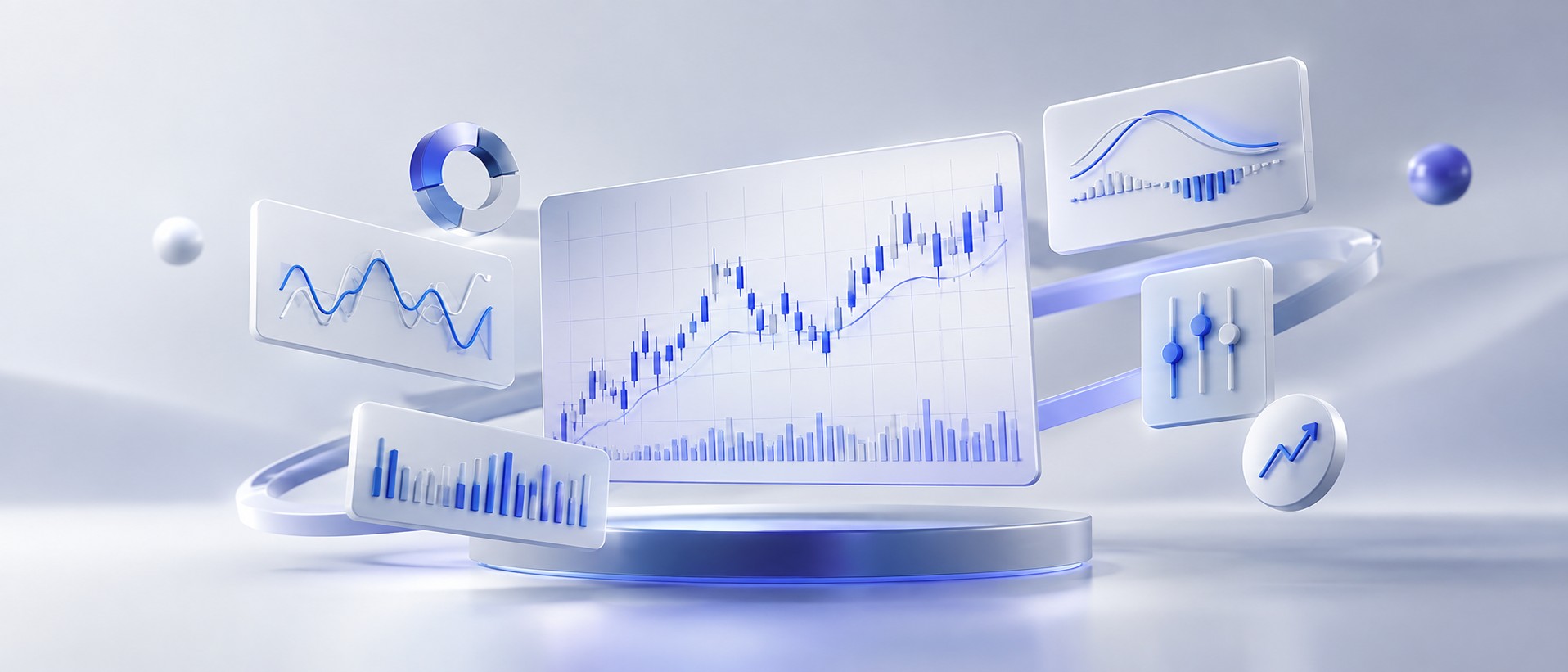 Set of charting tools and indicators floating around a chart